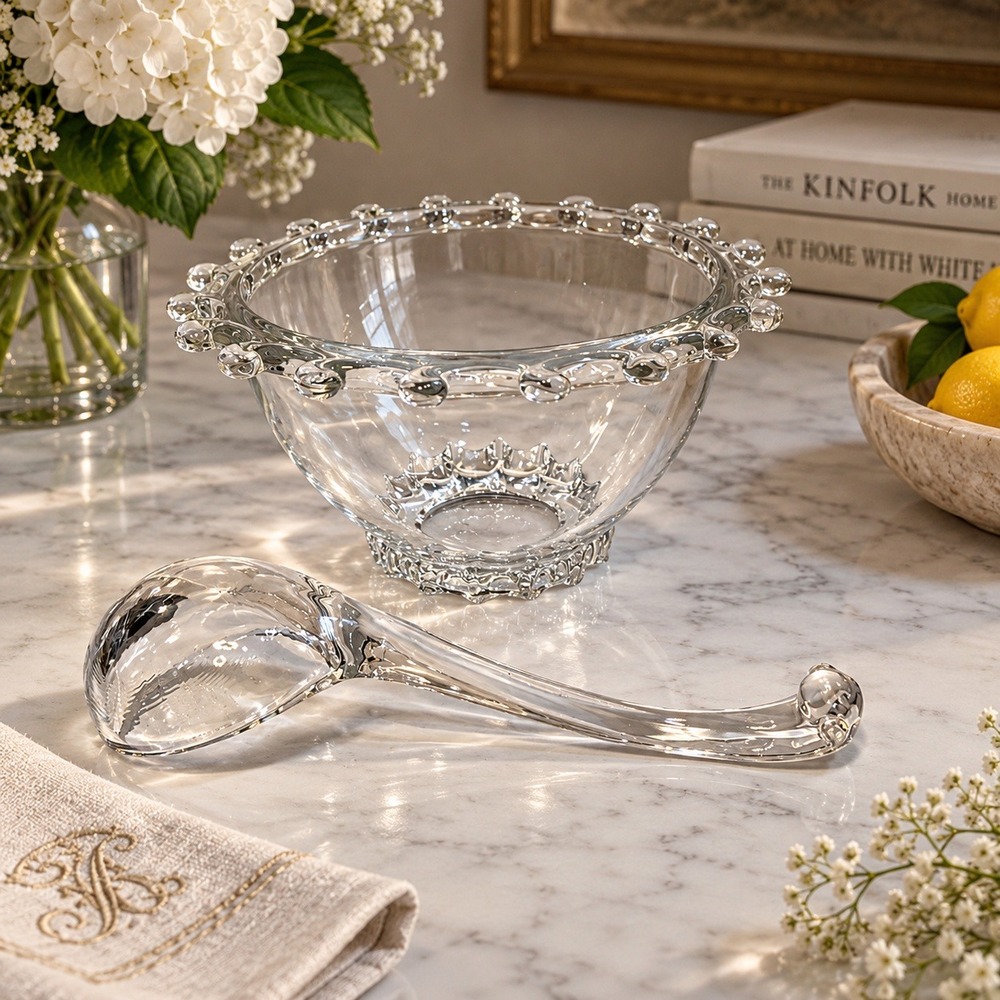 A. H. Heisey & Co. Lariat Candlewick Glass 5" Mayonnaise Bowl Ladle Set Vintage